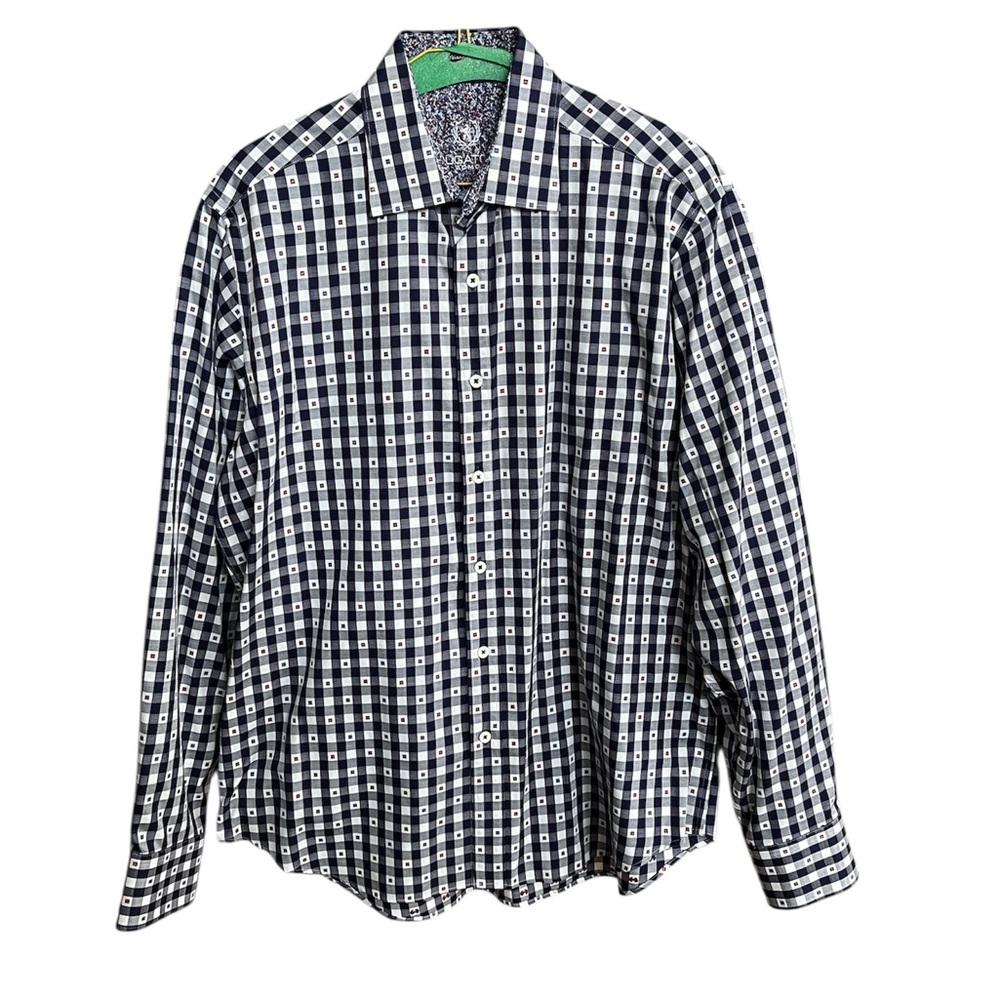 Bugatchi Uomo Shirt Mens M White Blue Check Classic Fit Long Sleeve Button Up